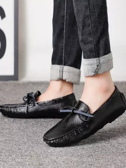 Mocassins belges à lacets pour hommes chaussures de pont en similicuir à pointes légères antidérapantes et flexibles