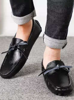 Mocassins belges à lacets pour hommes chaussures de pont en similicuir à pointes légères antidérapantes et flexibles