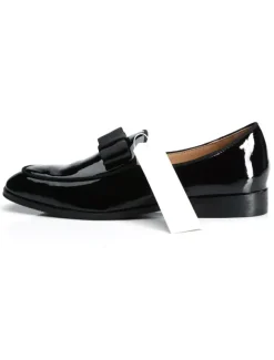 Mocassins belges noirs pour hommes chaussures de marié à bout carré et n艙ud chaussures de soirée pour mariage
