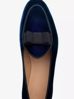 Mocassins belges pour hommes chaussures de soirée en velours bout rond n艙ud mocassins à enfiler chaussures de bal bleu foncé