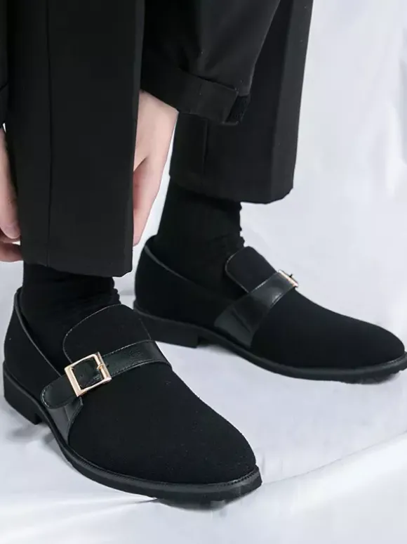 Mocassins à boucle pour homme bout pointu en daim à enfiler avec bride