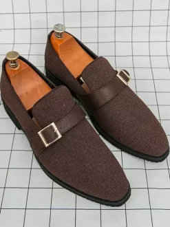 Mocassins à boucle pour homme bout pointu en daim à enfiler avec bride