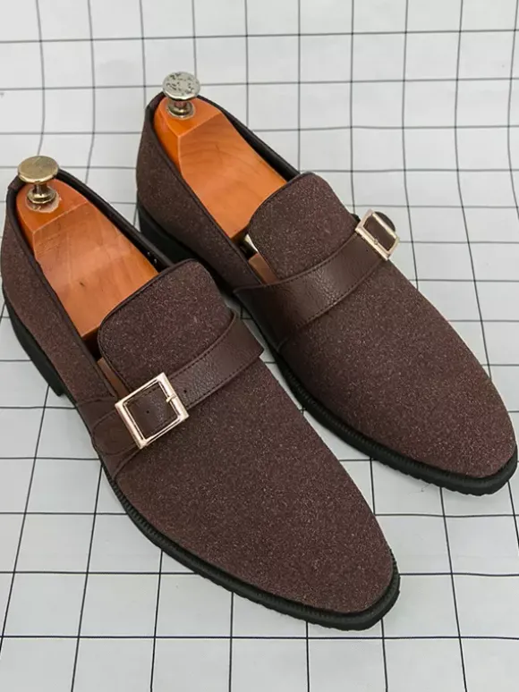 Mocassins à boucle pour homme bout pointu en daim à enfiler avec bride