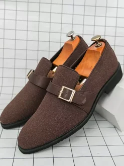 Mocassins à boucle pour homme bout pointu en daim à enfiler avec bride