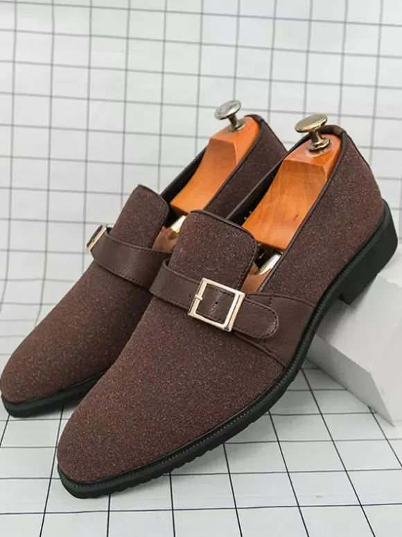 Mocassins à boucle pour homme bout pointu en daim à enfiler avec bride