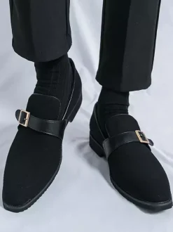 Mocassins à boucle pour homme bout pointu en daim à enfiler avec bride
