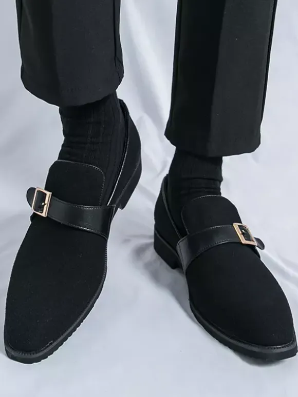 Mocassins à boucle pour homme bout pointu en daim à enfiler avec bride