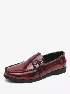 Mocassins à boucle pour homme confortables en cuir PU à enfiler avec boucle latérale
