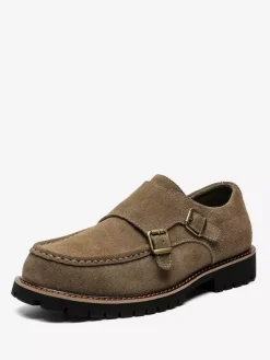 Mocassins à boucle pour homme en daim et cuir chaussures à enfiler épaisses et chics