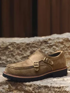 Mocassins à boucle pour homme en daim et cuir chaussures à enfiler épaisses et chics