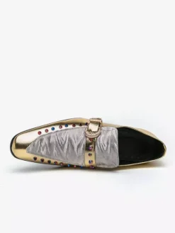 Mocassins à boucle pour hommes en cuir et daim chaussures à bout rond et talons bas style patchwork chaussures de soirée