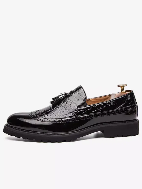 Mocassins à bout d'aile noir et blanc pour hommes Slip-On Chaussures de soirée de bal formelles