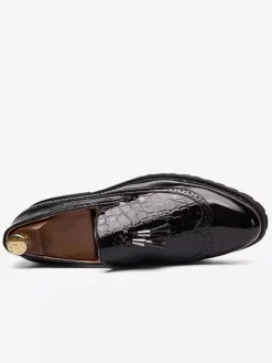 Mocassins à bout d'aile noir et blanc pour hommes Slip-On Chaussures de soirée de bal formelles