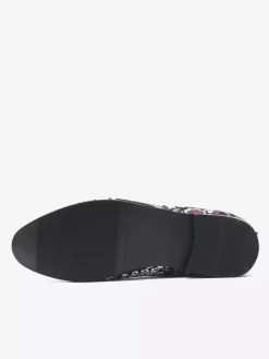 Mocassins brodés pour hommes chaussures à enfiler en tissu à motif floral bout pointu style vintage talon carré