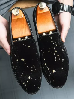 Mocassins classiques à enfiler pour hommes chaussures noires de style décontracté chaussures pointues en daim de haute qualité avec broderie étoile