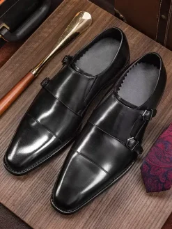 Mocassins en cuir de vache à boucle pour hommes Chaussures de mariage pour bal de promo