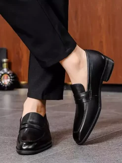 Mocassins en cuir PU à bout rond chaussures chic hommes
