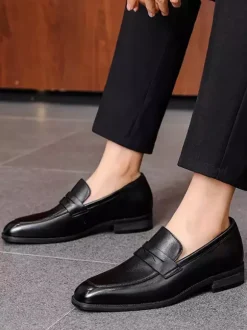 Mocassins en cuir PU à bout rond chaussures chic hommes