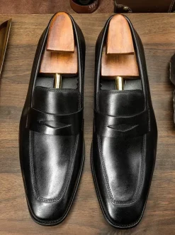 Mocassins à enfiler en cuir de vache pour homme chaussures de bal de mariage