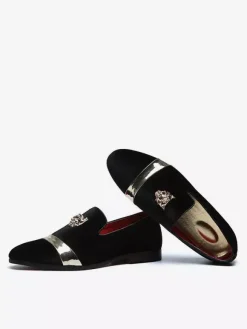 Mocassins à enfiler pour hommes chaussures en daim avec décoration en métal et velours