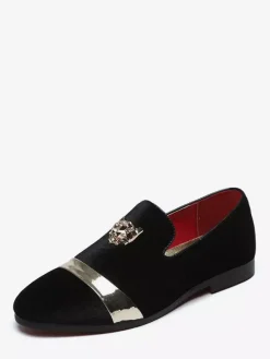Mocassins à enfiler pour hommes chaussures en daim avec décoration en métal et velours