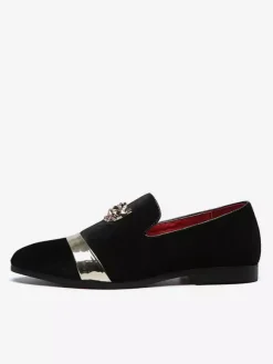 Mocassins à enfiler pour hommes chaussures en daim avec décoration en métal et velours