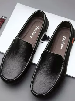 Mocassins à enfiler pour hommes chaussures de pont en similicuir à bout rond légères antidérapantes et flexibles