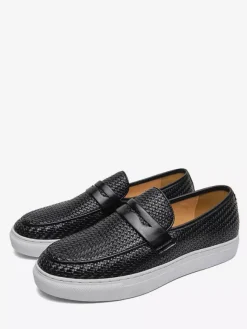 Mocassins à enfiler pour hommes bout rond en cuir tressé résistants à l'usure semelle épaisse chaussures décontractées
