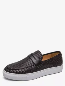 Mocassins à enfiler pour hommes bout rond en cuir tressé résistants à l'usure semelle épaisse chaussures décontractées