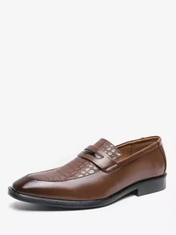 Mocassins à enfiler pour homme bout rond talon épais en PU pour mariage bal de promo