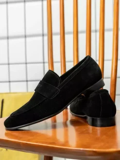 Mocassins à enfiler pour hommes en daim et cuir bout rond style penny décontracté