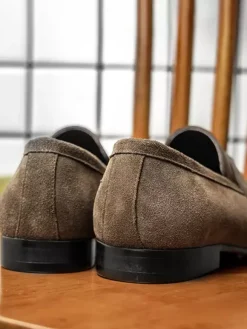 Mocassins à enfiler pour hommes en daim et cuir bout rond style penny décontracté