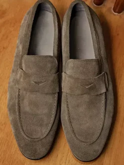 Mocassins à enfiler pour hommes en daim et cuir bout rond style penny décontracté