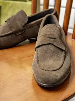Mocassins à enfiler pour hommes en daim et cuir bout rond style penny décontracté