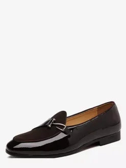 Mocassins à enfiler pour homme bout pointu décoration métallique chaussures plates talon carré chaussures vernies