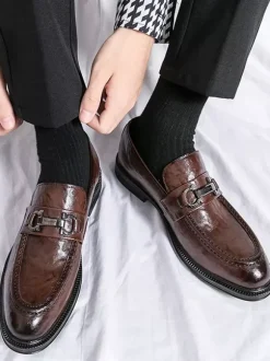 Mocassins à enfiler pour homme chaussures en cuir à talons bas et bout rond