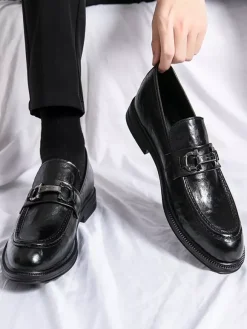 Mocassins à enfiler pour homme chaussures en cuir à talons bas et bout rond