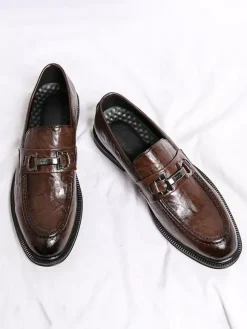 Mocassins à enfiler pour homme chaussures en cuir à talons bas et bout rond