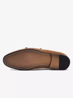 Mocassins habillés pour hommes en daim bout rond boucle à enfiler