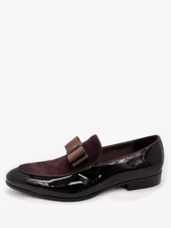 Mocassins habillés pour hommes en cuir véritable bout rond n艙ud patchwork chaussures de bal à enfiler