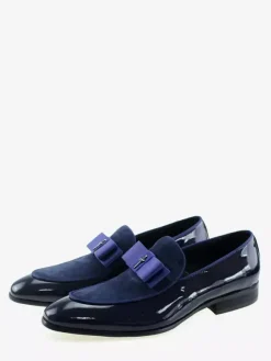 Mocassins habillés pour hommes en cuir véritable bout rond n艙ud patchwork chaussures de bal à enfiler