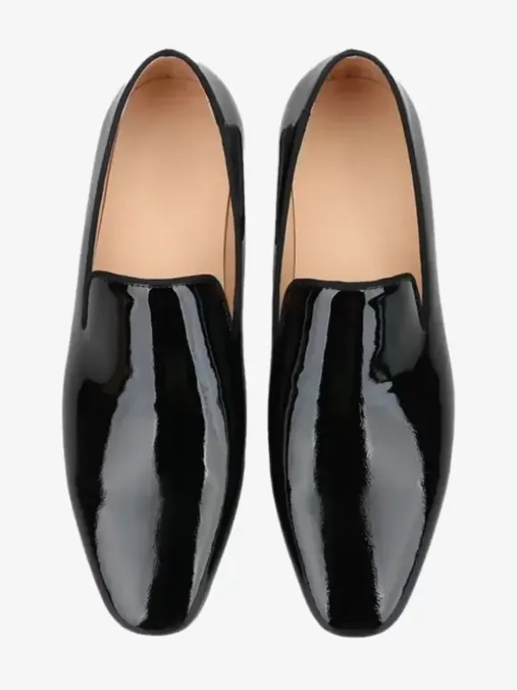 Mocassins Hommes À Enfiler Bout Rond Chaussures De Bal Vernies Mariage