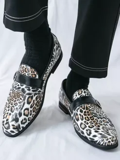 Mocassins léopard à bout rond et boucle chaussures décontractées