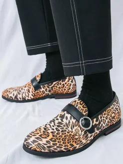 Mocassins léopard à bout rond et boucle chaussures décontractées