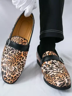 Mocassins léopard à bout rond et boucle chaussures décontractées
