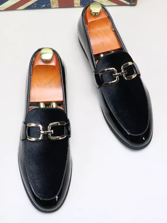 Mocassins à mors pour homme boucle en chaîne décorative à enfiler bout pointu talons bas chaussures Penny