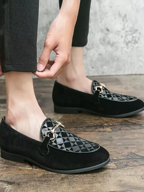 Mocassins à mors pour homme chaussures à enfiler en daim et à bout pointu