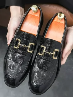 Mocassins à mors pour homme chaussures à enfiler en cuir verni à bout rond