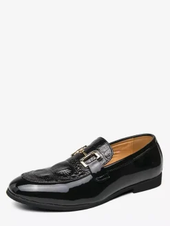 Mocassins à mors pour homme chaussures à enfiler en cuir verni à bout rond