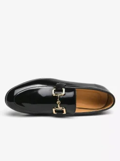 Mocassins à mors pour homme chaussures à enfiler en cuir verni à bout rond